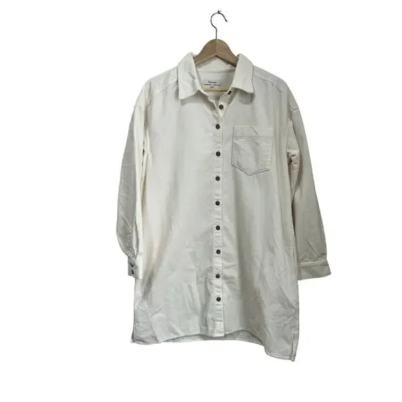 Madewell Cream Corduroy Shirt Dress Mini Casual Neutral Size Medium - Picture 2 of 9